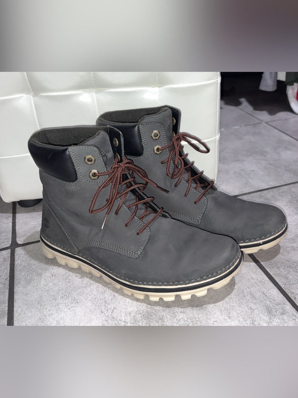 Timberland Gray Lace-Up Hiking Boots with Brown Laces